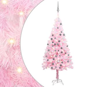 vidaXL K&uuml;nstlicher Weihnachtsbaum mit Beleuchtung & Kugeln Rosa 120cm