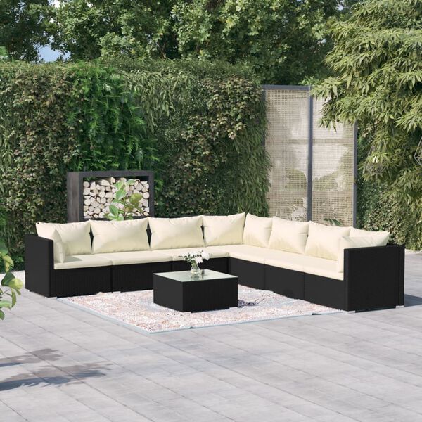 vidaXL 8-tlg. Garten-Lounge-Set mit Kissen Poly Rattan Schwarz