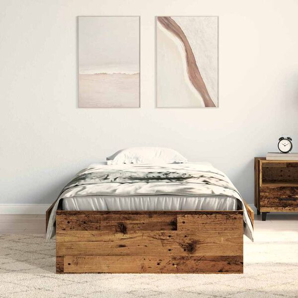 vidaXL Bettrahmen mit Schubladen Altholz 90 x 190 cm Holzwerkstoff