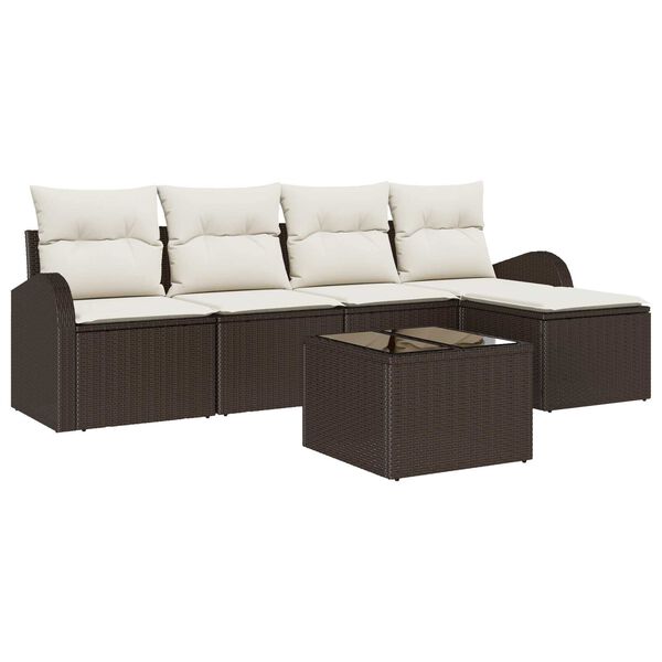 vidaXL Sofa Set mit Kissen 6 pcs Braun und Wei&szlig; Poly-Rattan