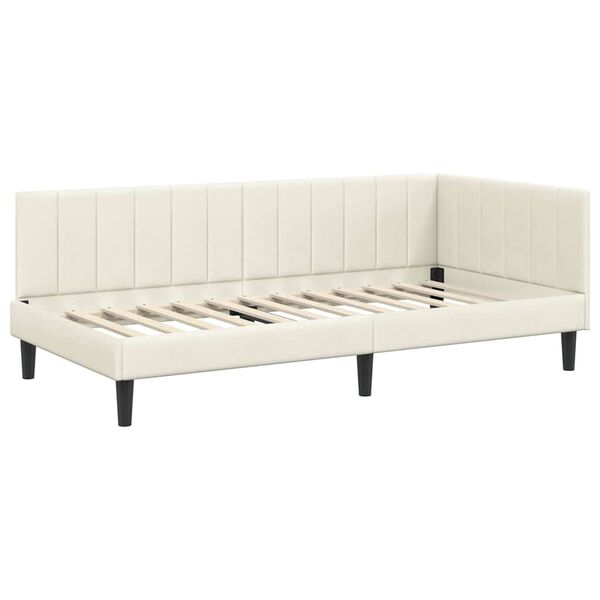 vidaXL Eckbettgestell mit Kopfteil Creme 90 cm x 200 cm Samt