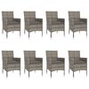 vidaXL 9-tlg. Garten-Essgruppe mit Kissen Grau Poly Rattan