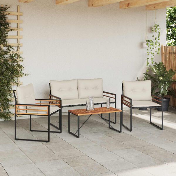 vidaXL Gartenm&ouml;bel Set mit Kissen 4 pcs Creme