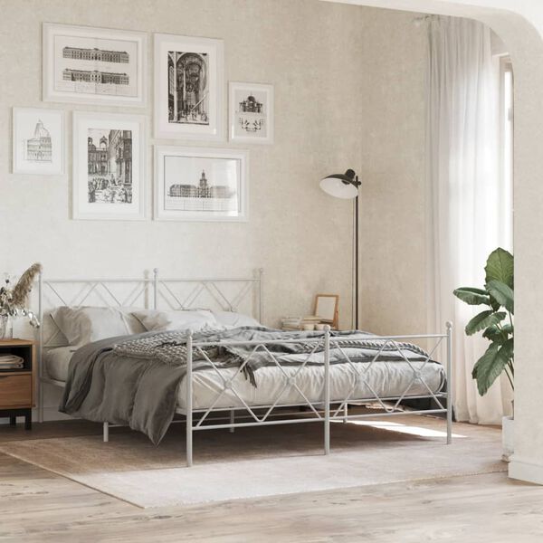 vidaXL Bettgestell mit Kopf- und Fu&szlig;teil Metall Wei&szlig; 150x200 cm