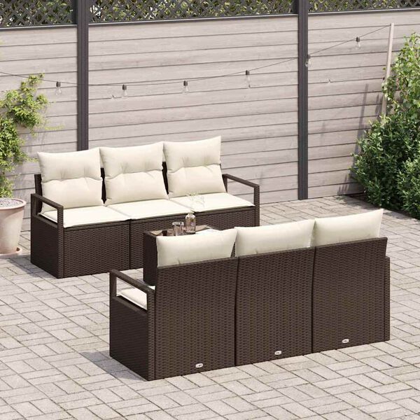 vidaXL Gartensofa-set mit Kissen 7 pcs Braun und Creme Poly-Rattan