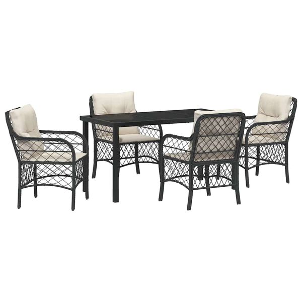 vidaXL Garten Essgruppe mit Kissen 5 pcs Schwarz Poly-Rattan