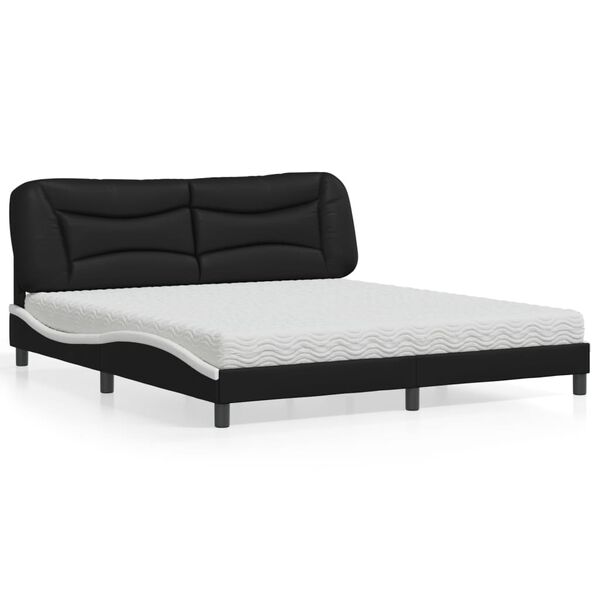 vidaXL Bett mit Matratze "Hvar" Schwarz und Wei&szlig; 180x200 cm Kunstleder