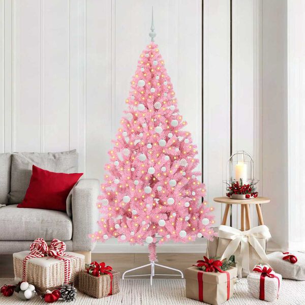 vidaXL K&uuml;nstlicher vorbeleuchteter Weihnachtsbaum Rosa 180 cm PVC