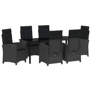 vidaXL Garten Essgruppe mit Kissen 7 pcs Schwarz Poly-Rattan