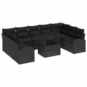 vidaXL Gartensofa-set mit Kissen 10 pcs Schwarz Poly Rattan