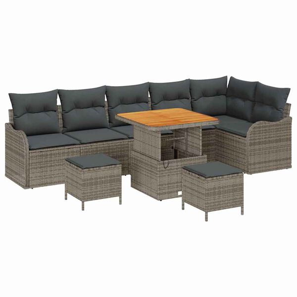 vidaXL Garten-Sofa-Set mit Kissen mit Speicher mit Kissen 9 pcs Grau