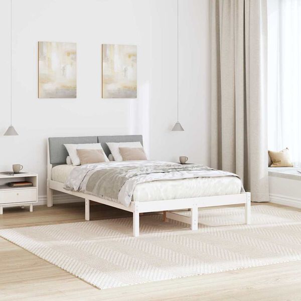 vidaXL Bettgestell Wei&szlig; und Hellgrau 120 x 190 cm Massivholz Kiefer