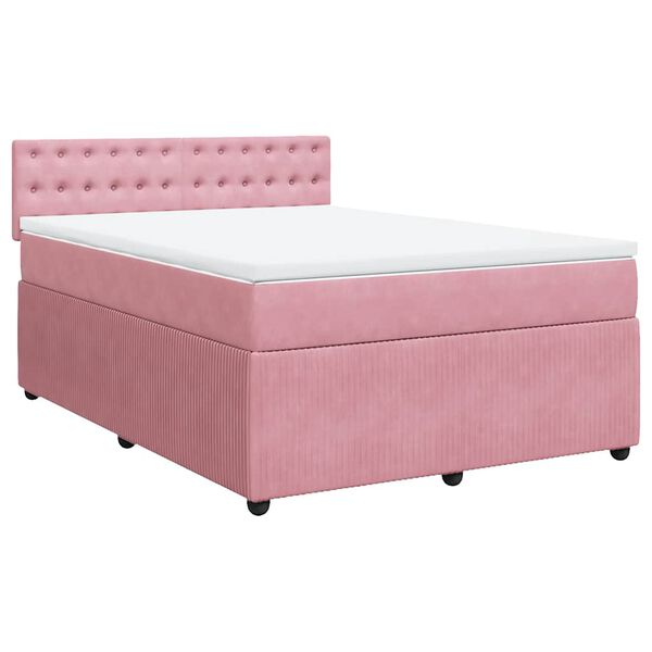 vidaXL Boxspringbett mit Matratze Rosa 140x190 cm Samt