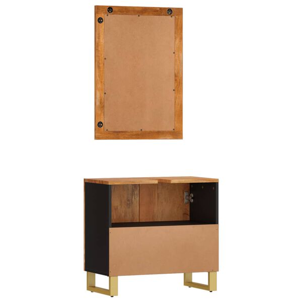 vidaXL 2-tlg. Badschrank-Set Braun und Schwarz Massivholz Mango