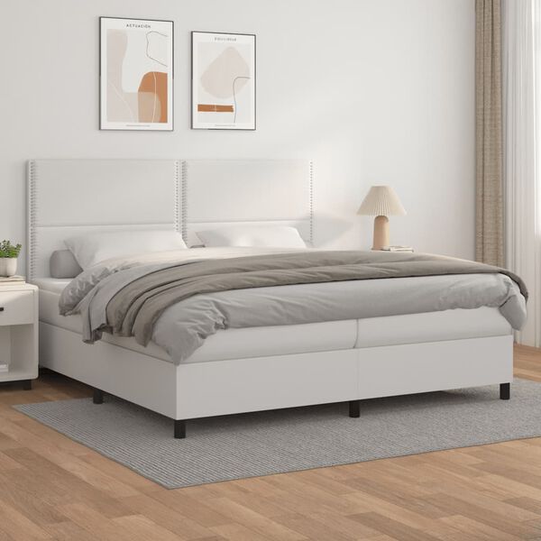 vidaXL Boxspringbett mit Matratze Wei&szlig; 200x200 cm Kunstleder