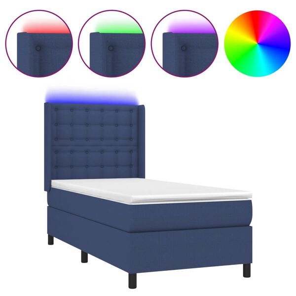 vidaXL Boxspringbett mit Matratze & LED Blau 90x190 cm Stoff