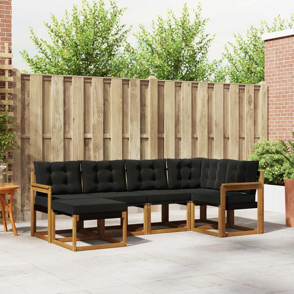 vidaXL Outdoor-Sofagarnitur mit Kissen 6 pcs Nat&uuml;rlich und Schwarz