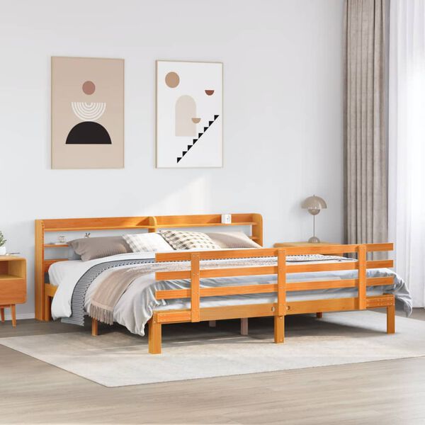 vidaXL Bettgestell mit Kopfteil ohne Matratze Wachsbraun 180x200 cm