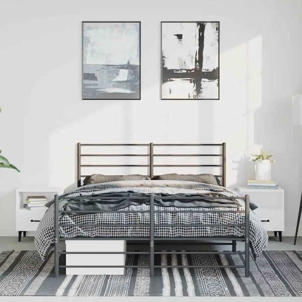 vidaXL Bettgestell mit Kopf- und Fu&szlig;teil Metall Schwarz 150x200 cm