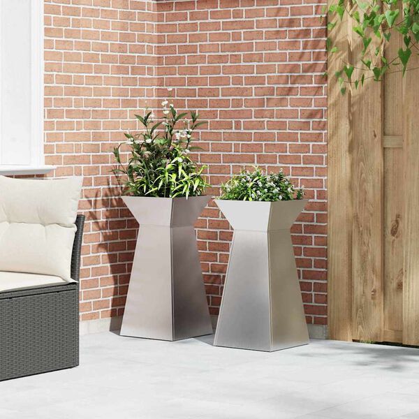 vidaXL S&auml;ulen Pflanzer 2 pcs Silber 35 x 35 x 73 cm