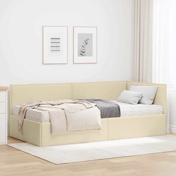 vidaXL Eckbettgestell mit Matratze mit Kopfteil 2 pcs Creme Samt