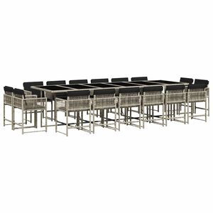vidaXL 17-tlg. Garten-Essgruppe mit Kissen Hellgrau Poly Rattan
