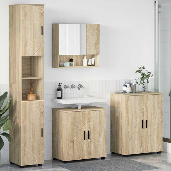 vidaXL Badezimmerm&ouml;bel-Set 4 pcs Sonoma-Eiche Holzwerkstoff & Metall