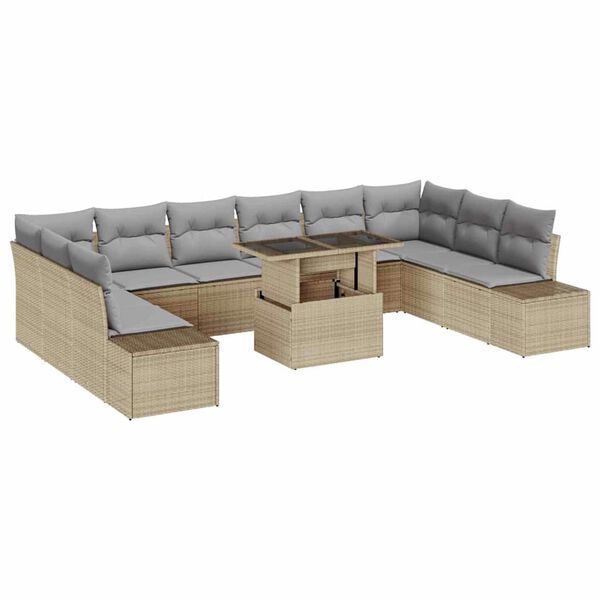 vidaXL Garten-Sofa-Set mit Speicher 11 pcs Beige Poly Rattan