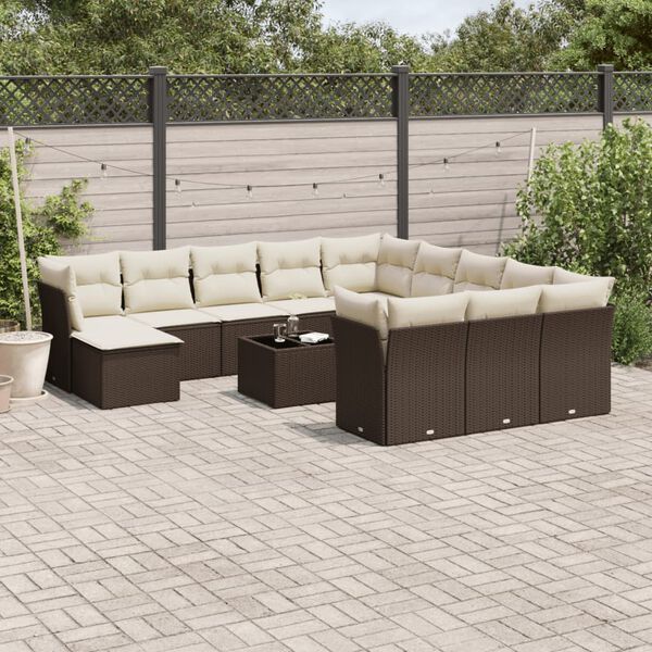vidaXL 13-tlg. Garten-Sofagarnitur mit Kissen Braun Poly Rattan