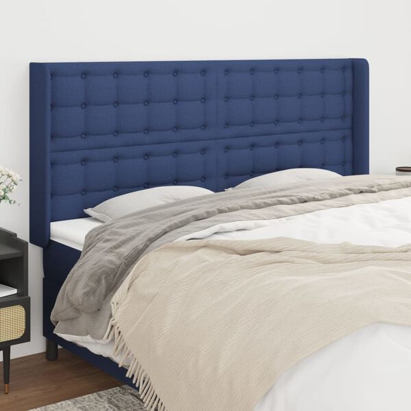 vidaXL Kopfteil mit Ohren Blau 163x16x118/128 cm Stoff