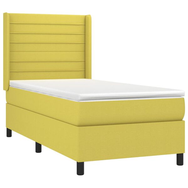 vidaXL Boxspringbett mit Matratze & LED Gr&uuml;n 90x190 cm Stoff