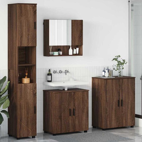 vidaXL Badezimmerm&ouml;bel-Set Wandmontiert 4 pcs Braun Eichen-Optik