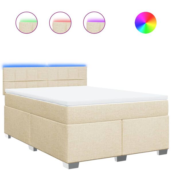vidaXL Boxspringbett mit Matratze Creme 140x190 cm Stoff