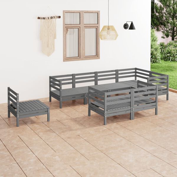 vidaXL 8-tlg. Garten-Lounge-Set Massivholz Kiefer Grau