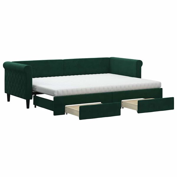 vidaXL Tagesbett Ausziehbar mit Schubladen Dunkelgr&uuml;n 80x200 cm Samt