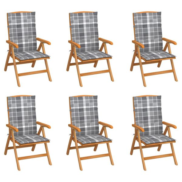 vidaXL Verstellbare Gartenst&uuml;hle mit Auflagen 6 Stk. Massivholz Teak