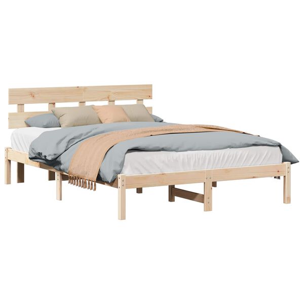 vidaXL Bettgestell mit Kopfteil Braun 140 x 200 cm Massivholz Kiefer
