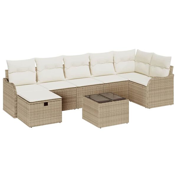 vidaXL Garten-Sofa-Set mit Kissen mit Speicher 8 pcs Beige Poly Rattan