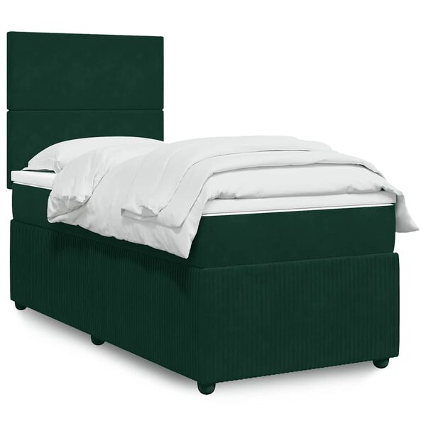 vidaXL Boxspringbett mit Matratze Dunkelgr&uuml;n 80x200 cm Samt
