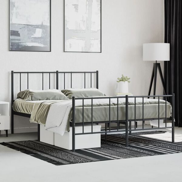 vidaXL Bettgestell mit Kopf- und Fu&szlig;teil Metall Schwarz 140x190 cm