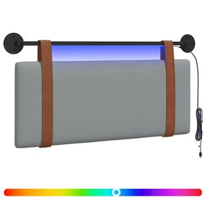 vidaXL H&auml;ngendes Kopfteil Mit LED Licht Hellgrau Antikes PU