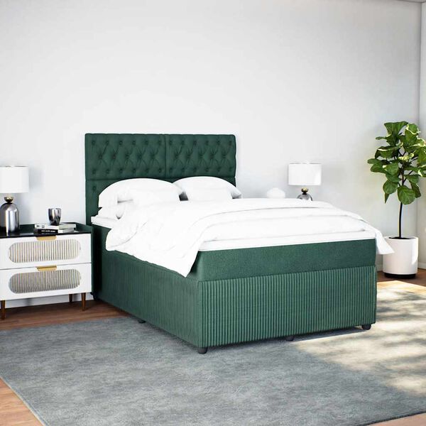 vidaXL Boxspringbett mit Matratze Dunkelgr&uuml;n 140x190 cm Samt