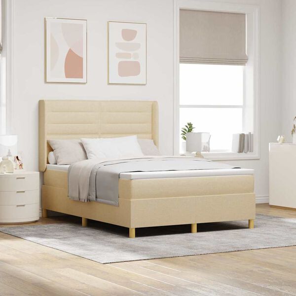 vidaXL Boxspringbett mit Matratze Creme 160 x 200 cm Stoff