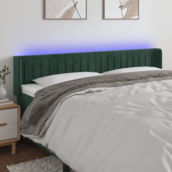 vidaXL LED Kopfteil Dunkelgr&uuml;n 163x16x78/88 cm Samt