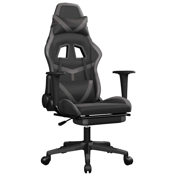 vidaXL Gaming-Stuhl mit Massage & Fu&szlig;st&uuml;tze Schwarz & Grau Kunstleder