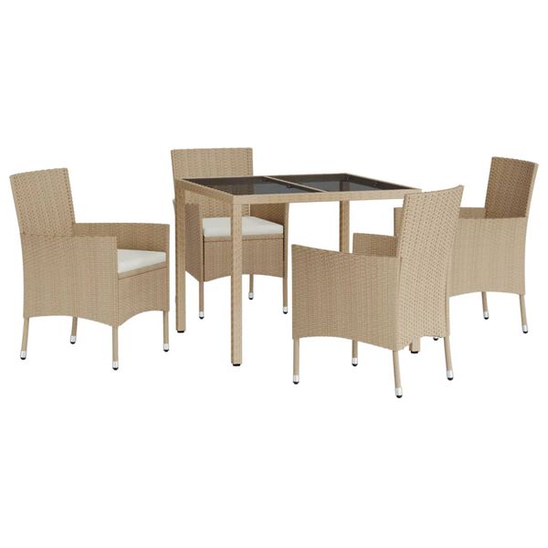 vidaXL 5-tlg. Garten-Essgruppe mit Kissen Beige Poly Rattan