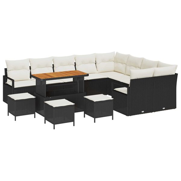 vidaXL Garten-Sofa-Set mit Kissen 13 pcs Schwarz Poly Rattan