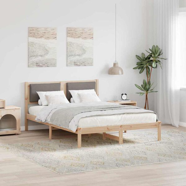 vidaXL Bettrahmen mit Kopfteil Taupe 140 x 190 cm Massives Kiefernholz