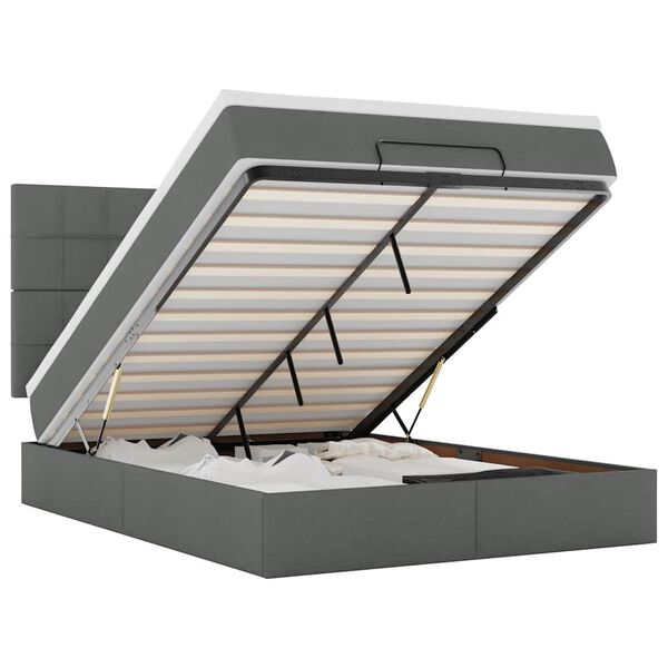 vidaXL Ottoman-Bett mit Matratze & LEDs Dunkelgrau 140x200 cm Stoff