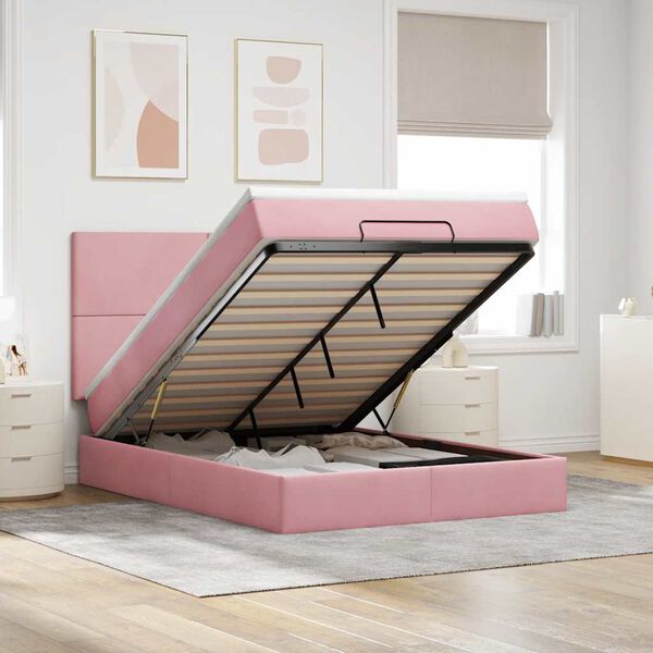 vidaXL Ottoman-Bett mit Matratzen & LEDs Rosa 140x200 cm Samt